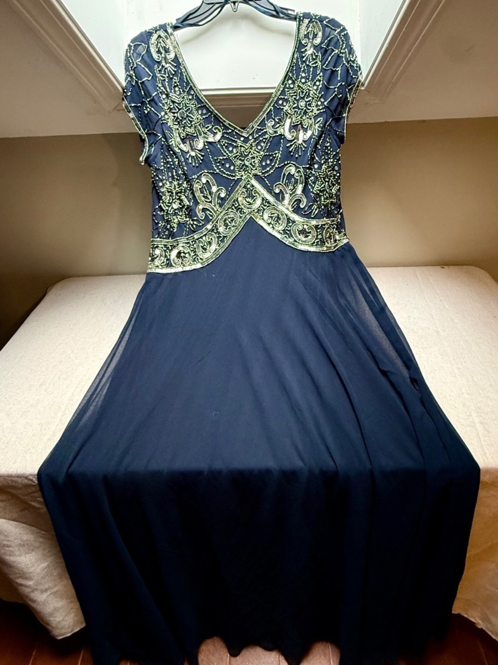 Navy Blue Jkara Beaded Evening Gown Formal Mother of the Bride NWT Size 12